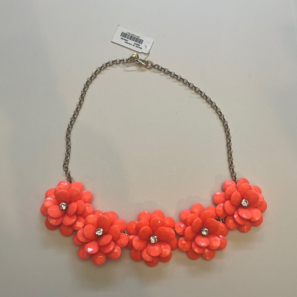 J.Crew Factory Orange Crystal Floral Burst Necklace